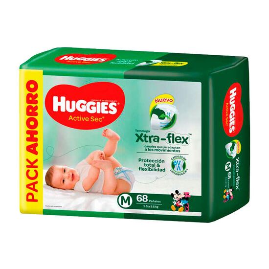 PAÑAL HUGGIES ACTIVE SEC Xtra Flex M 68